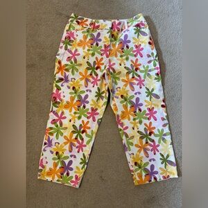 Talbots Multicolor Floral Print Stretch Capris Pockets Women’s Size 8